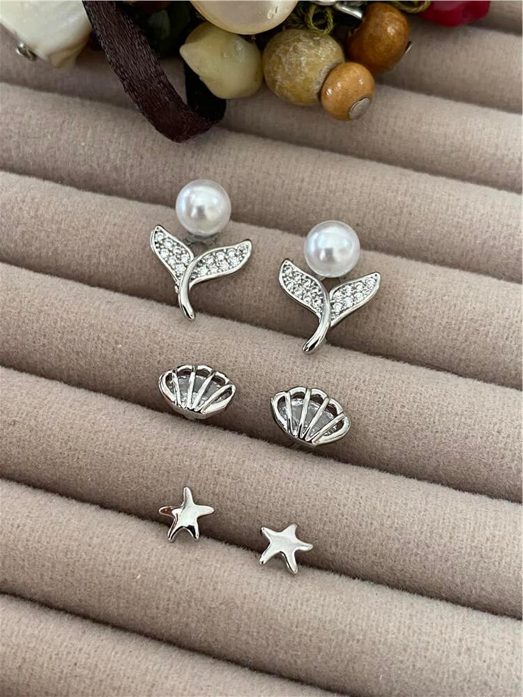 Çoklu İncili Silver Sea Design Küpe Seti