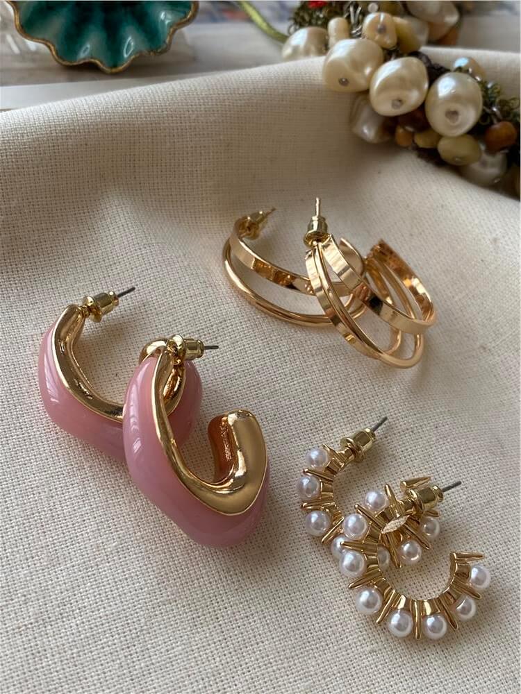 Çoklu Kemik Model Pembe Küpe Seti