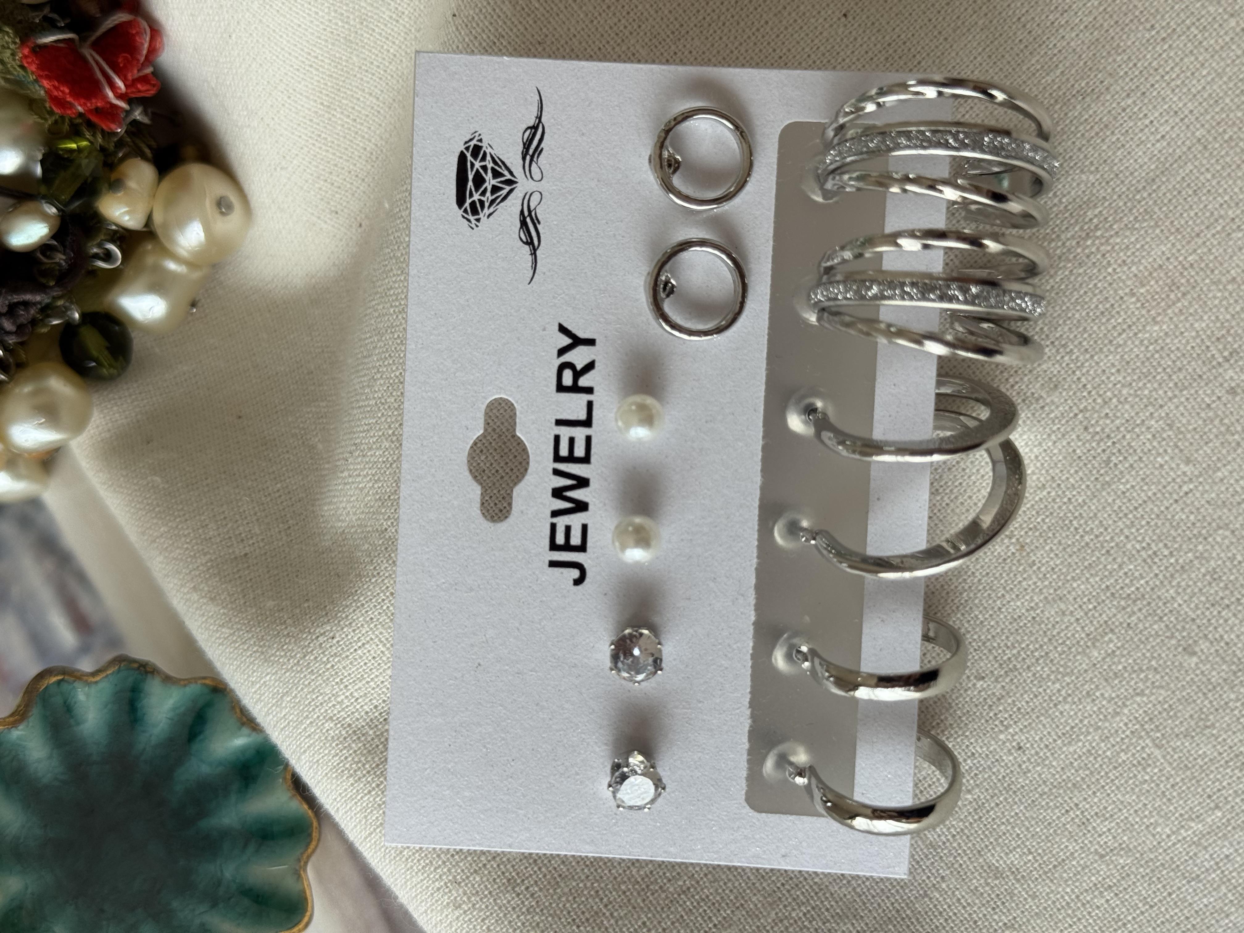 Çoklu Silver Halka Model Küpe Seti