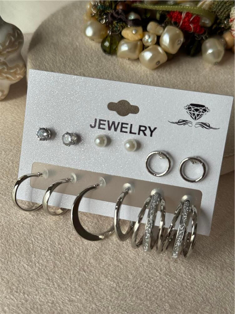 Çoklu Silver Halka Model Küpe Seti