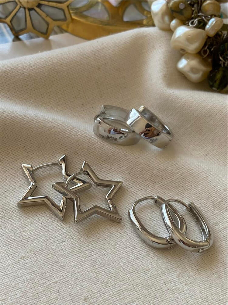 Çoklu Silver Şekiller Küpe Seti
