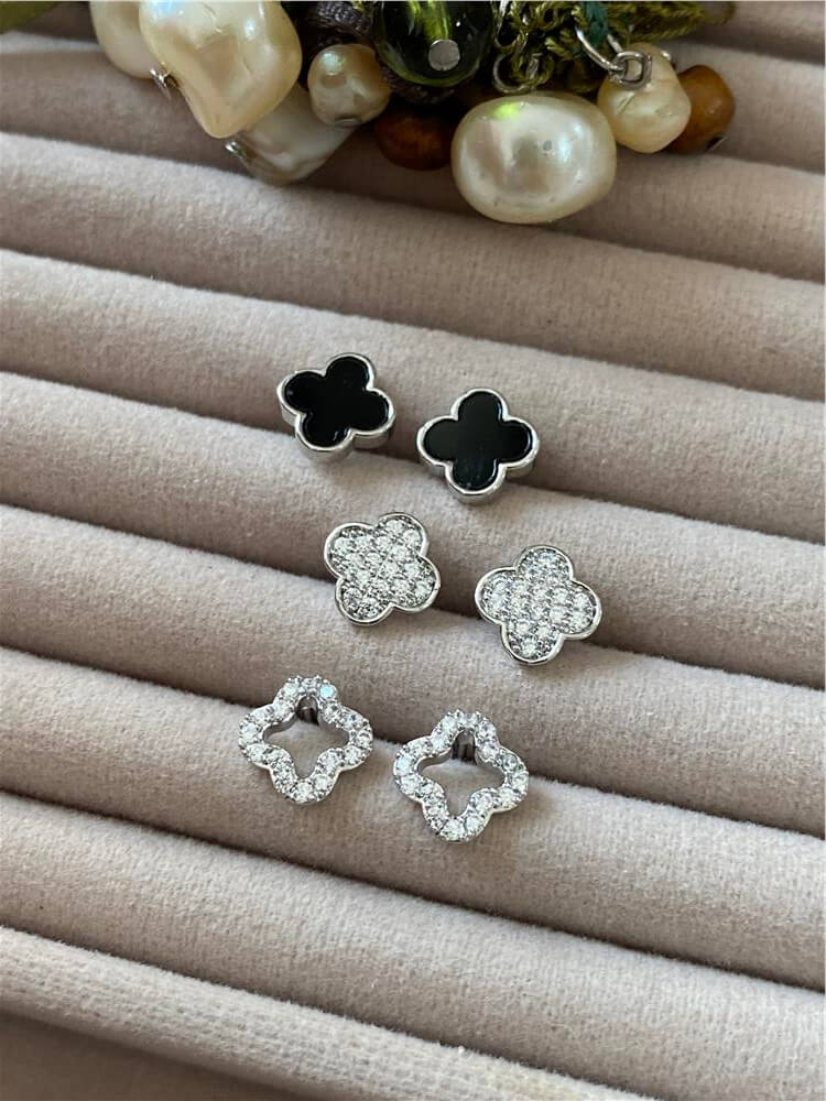 Çoklu Silver Taşlı Siyah Cleef Model Küpe Seti