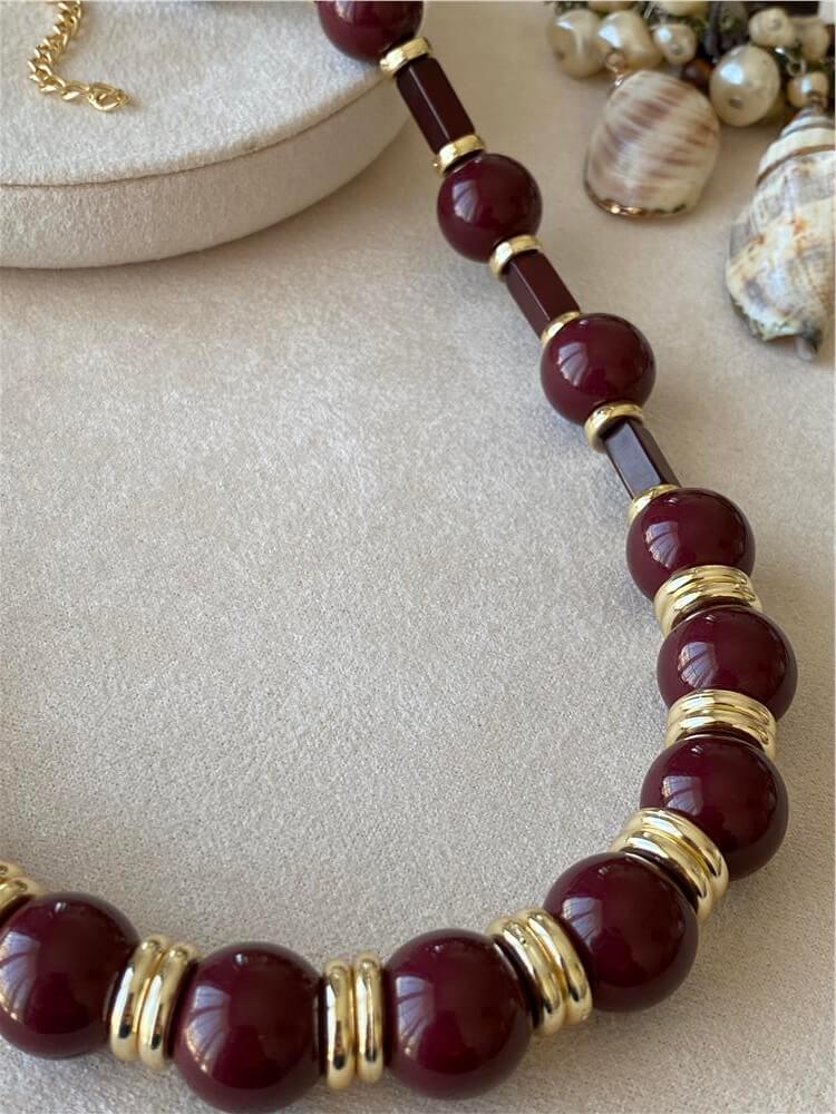 Çubuk Detaylı Bordo Topçuk Kolye