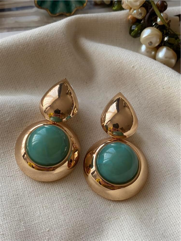 Damla Model Yeşil Taşlı Plaka Küpe