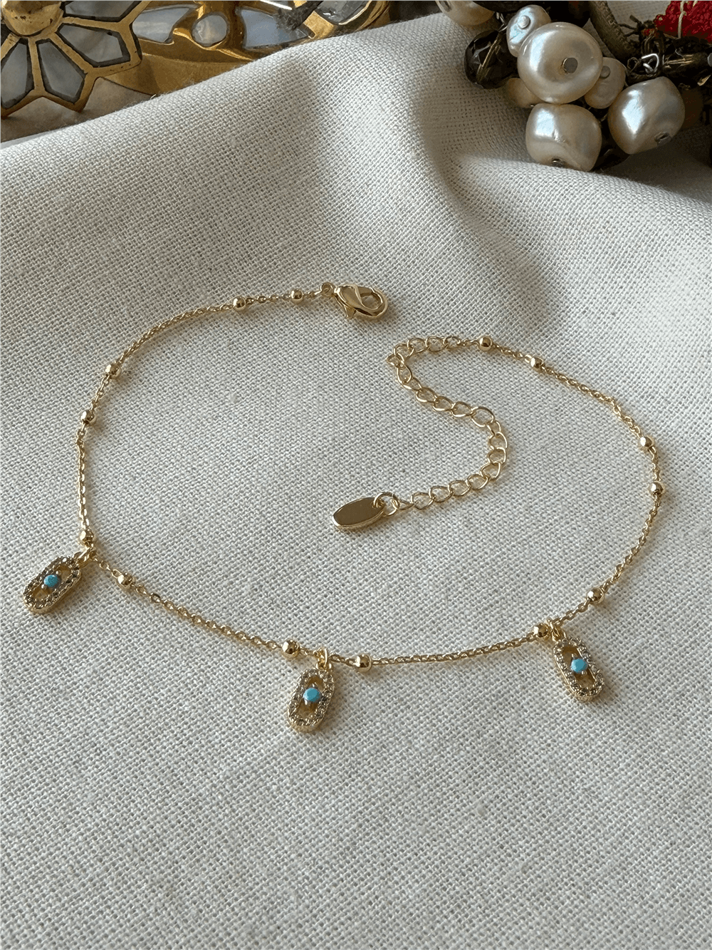 Dorikalı Mavi Taşlı Oval Charm Halhal