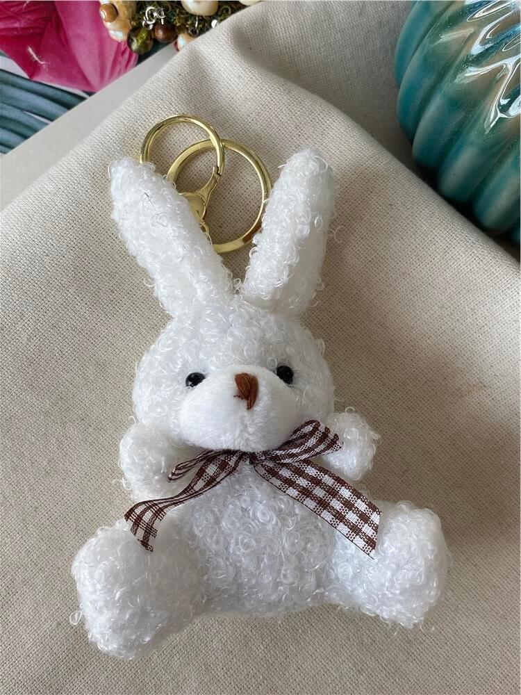 Fluffy White Rabbit Anahtarlık