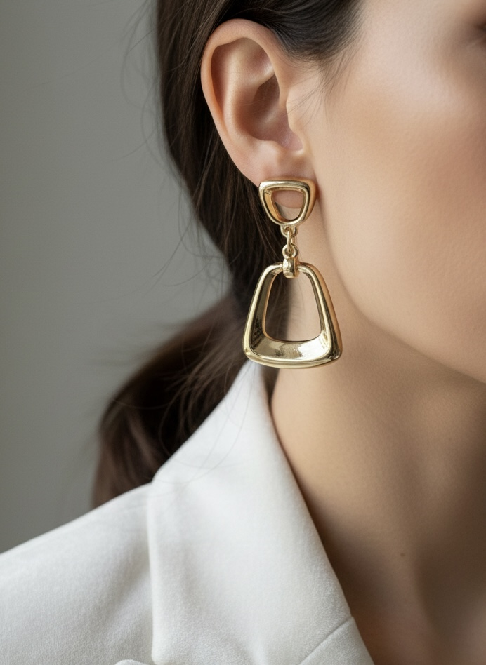 Gold Asimetrik Oval Küpe