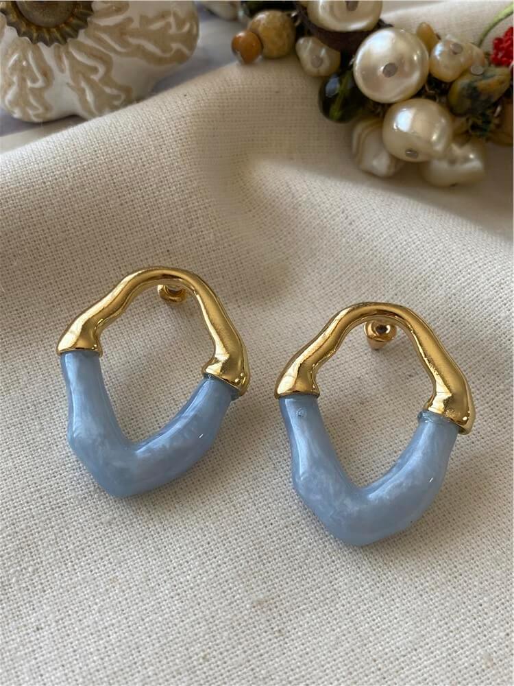 Gold Detaylı Mavi Mineli Vintage Küpe