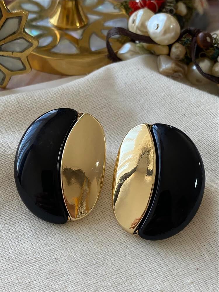 Gold Detaylı Siyah Twin Küpe