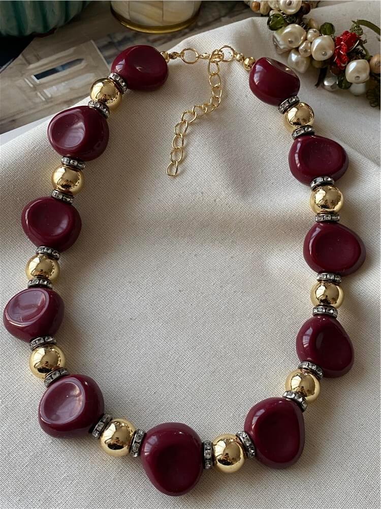 Gold Dorikalı Bordo Kolye
