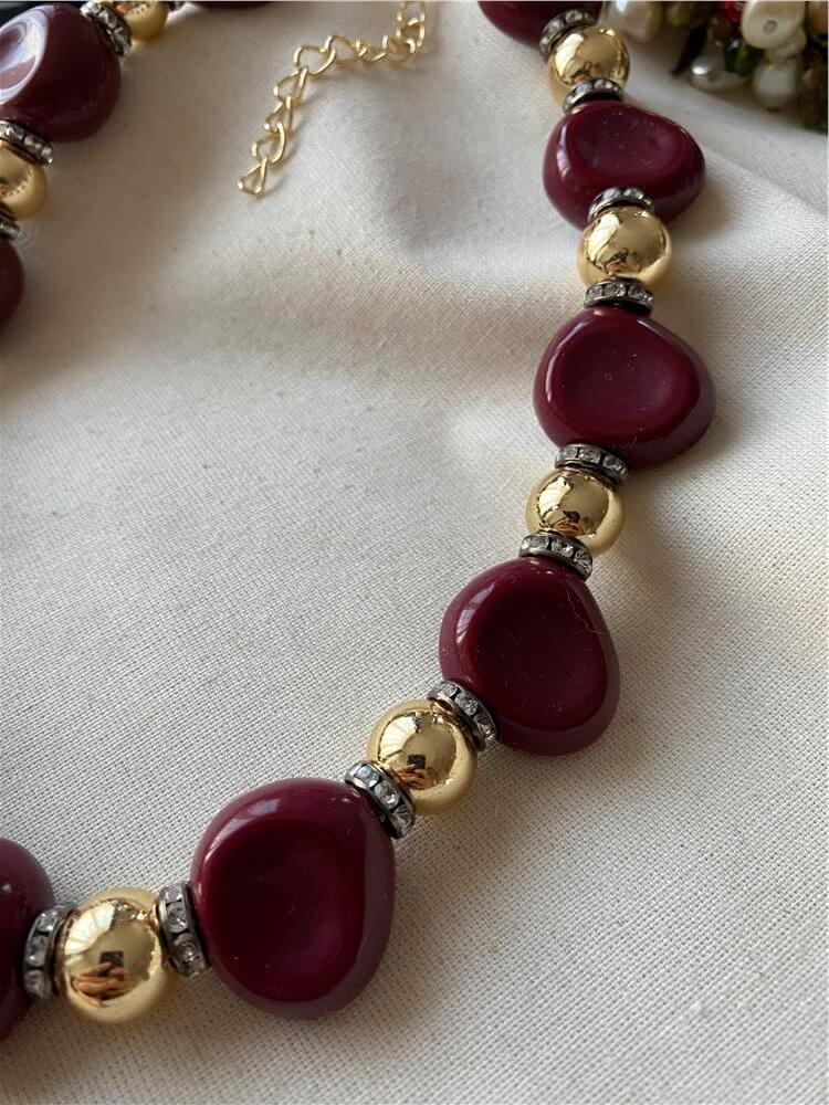 Gold Dorikalı Bordo Kolye