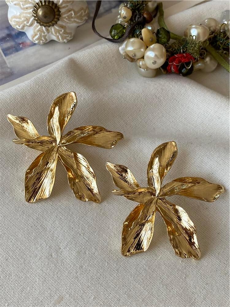 Gold Metal Silver Çiçek Küpe