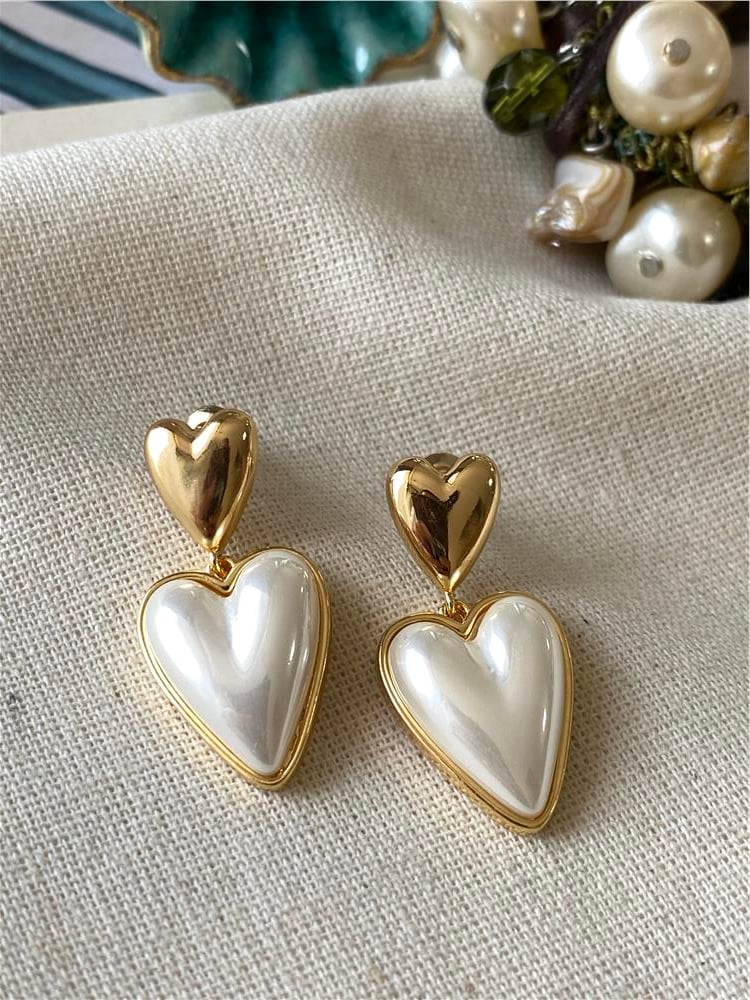 Gold Pearl Heart Küpe