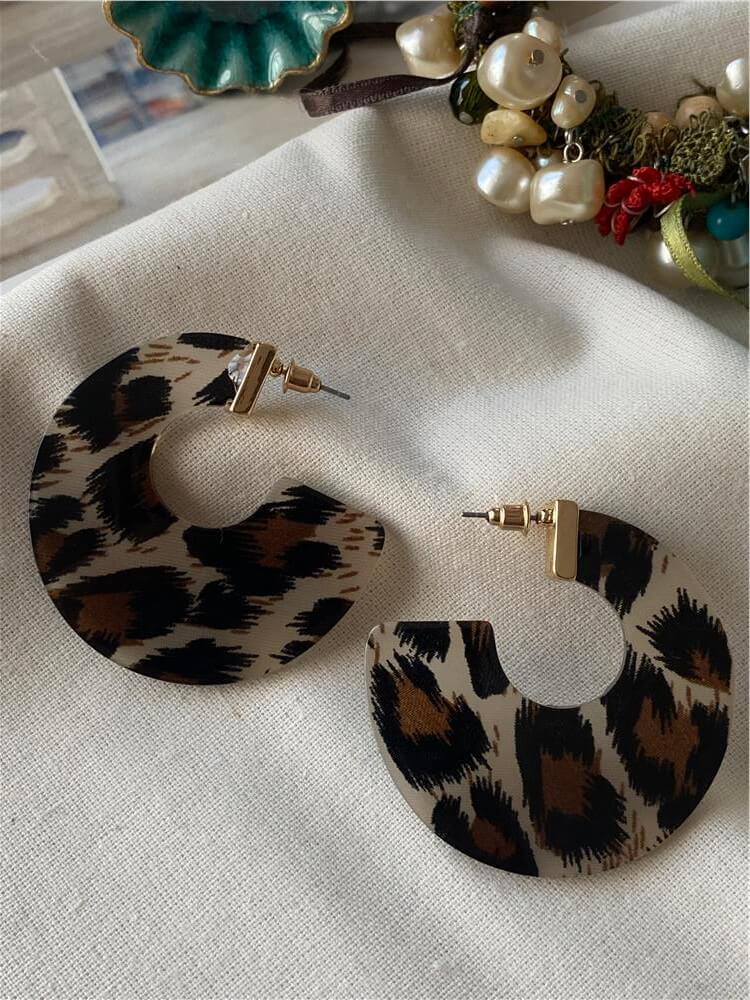 Gri Alt Tonlu Leopar Desen Küpe