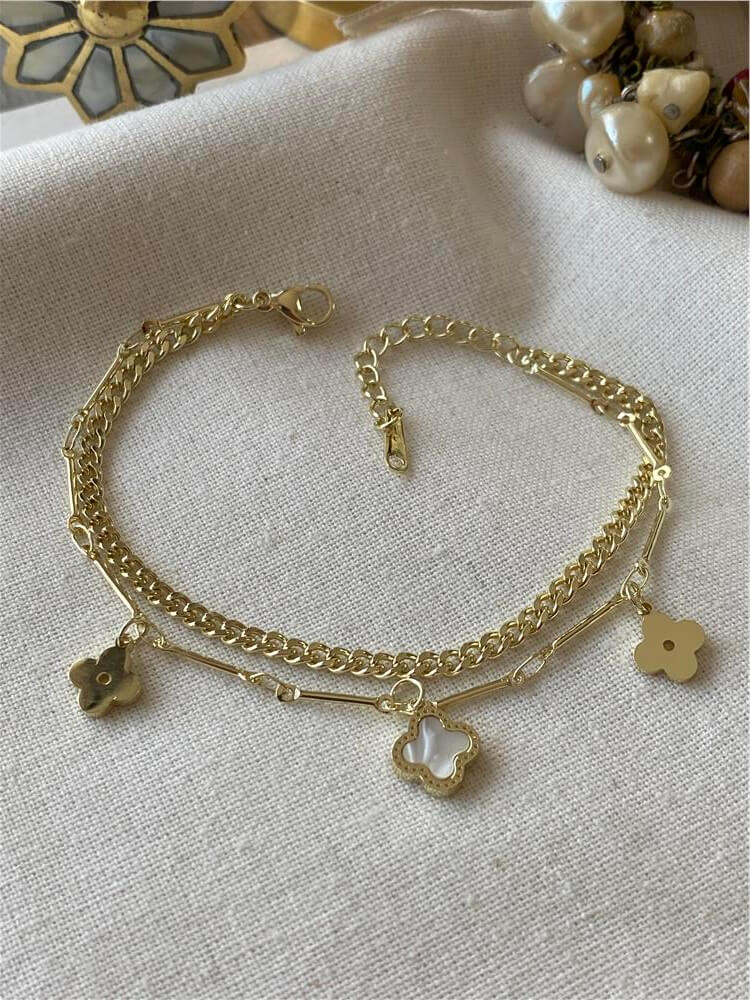 İkili 14K Beyaz Cleef Model Bileklik