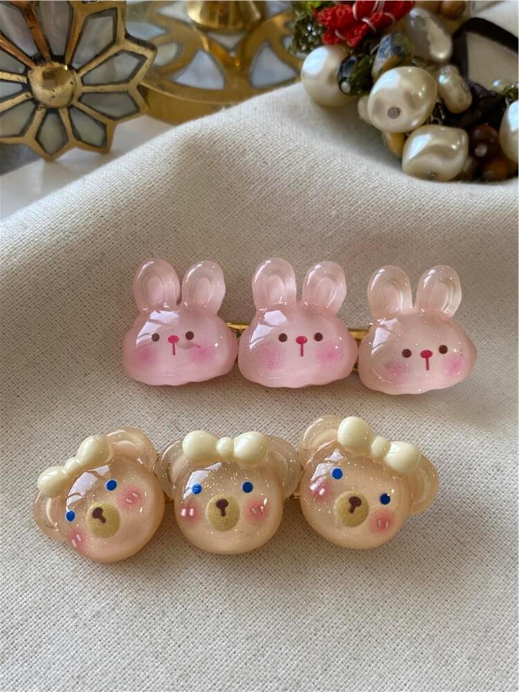 İkili Ayıcık ve Pembe Tavşan Toka
