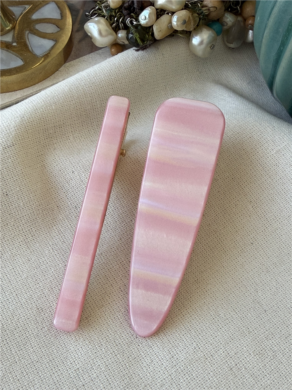 İkili Parlak Pembe Toka Seti