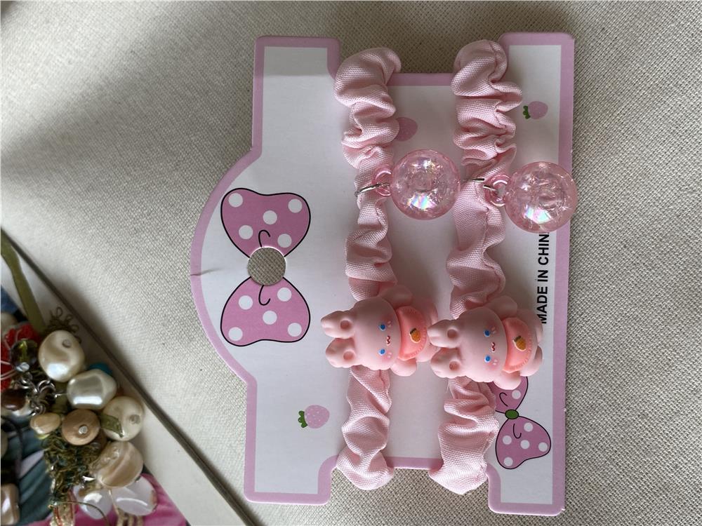 İkili Parlak Toplu Bunny Pembe Lastik Toka