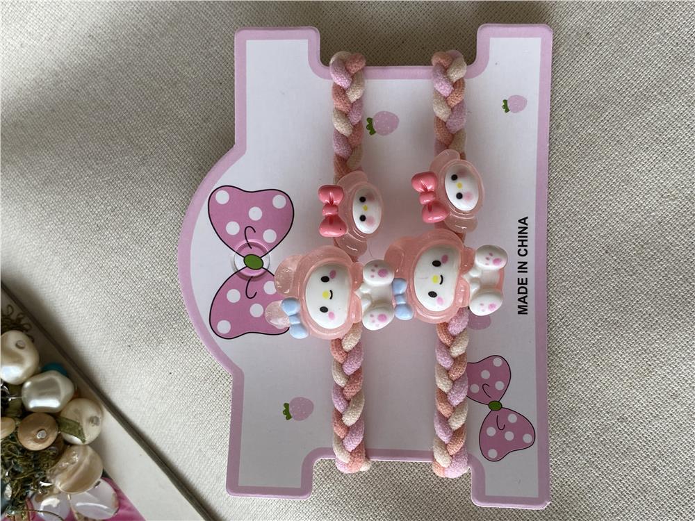 İkili Pembe Köpek Renkli Örgü Lastik Toka