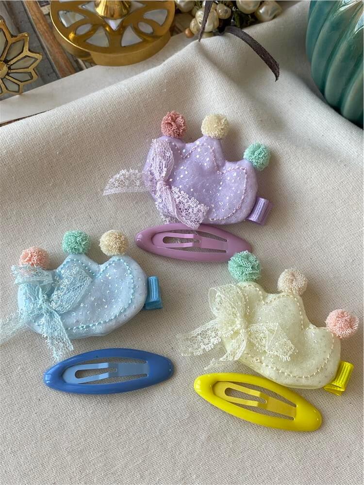 İkili Renkli Ponponlu Taç Model Toka Seti