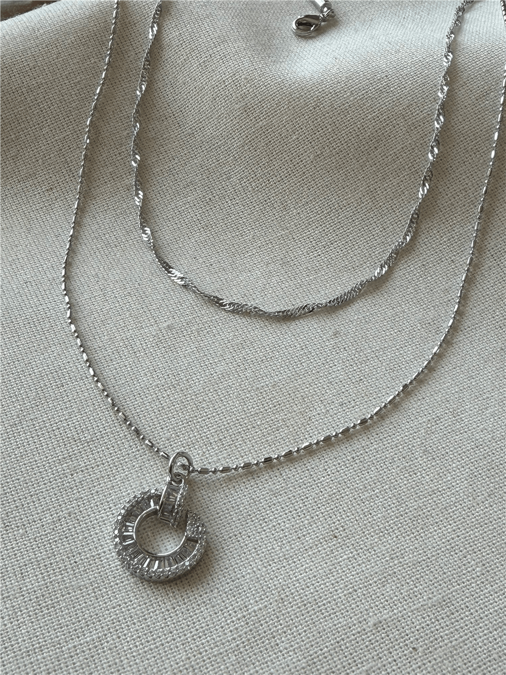 İkili Silver Halka Charmlı Kolye