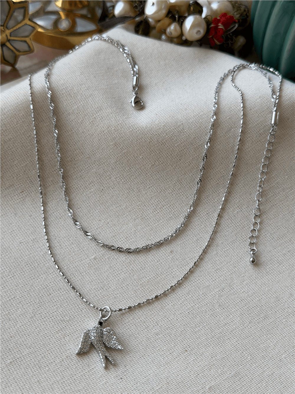 İkili Silver Kuş Charmlı Kolye