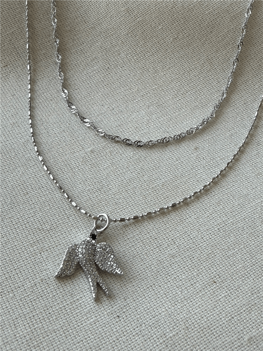 İkili Silver Kuş Charmlı Kolye