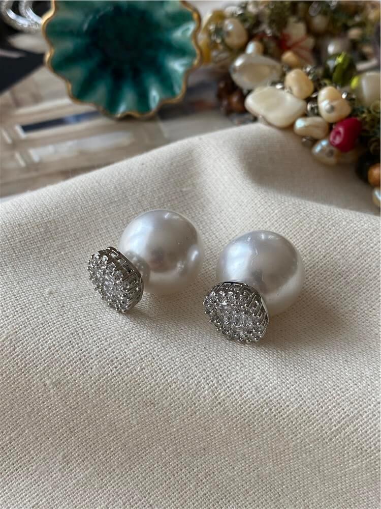 İnci Kapamalı Diamond Küpe