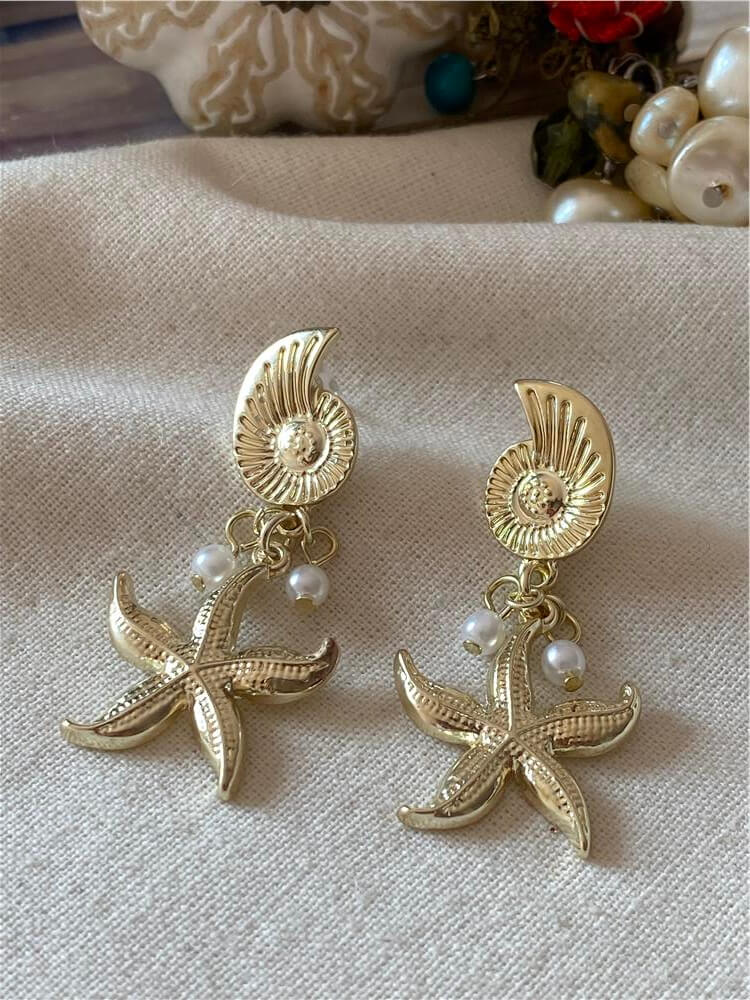 İncili Denizyıldızı Sallantılı Küpe