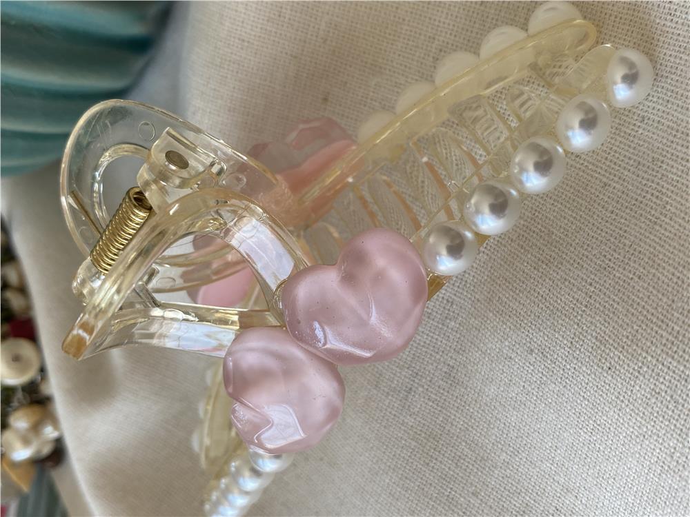 İncili Pembe Kalp Mandal Toka