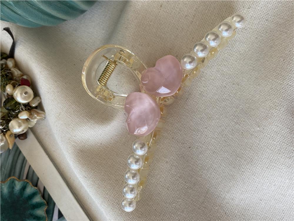 İncili Pembe Kalp Mandal Toka