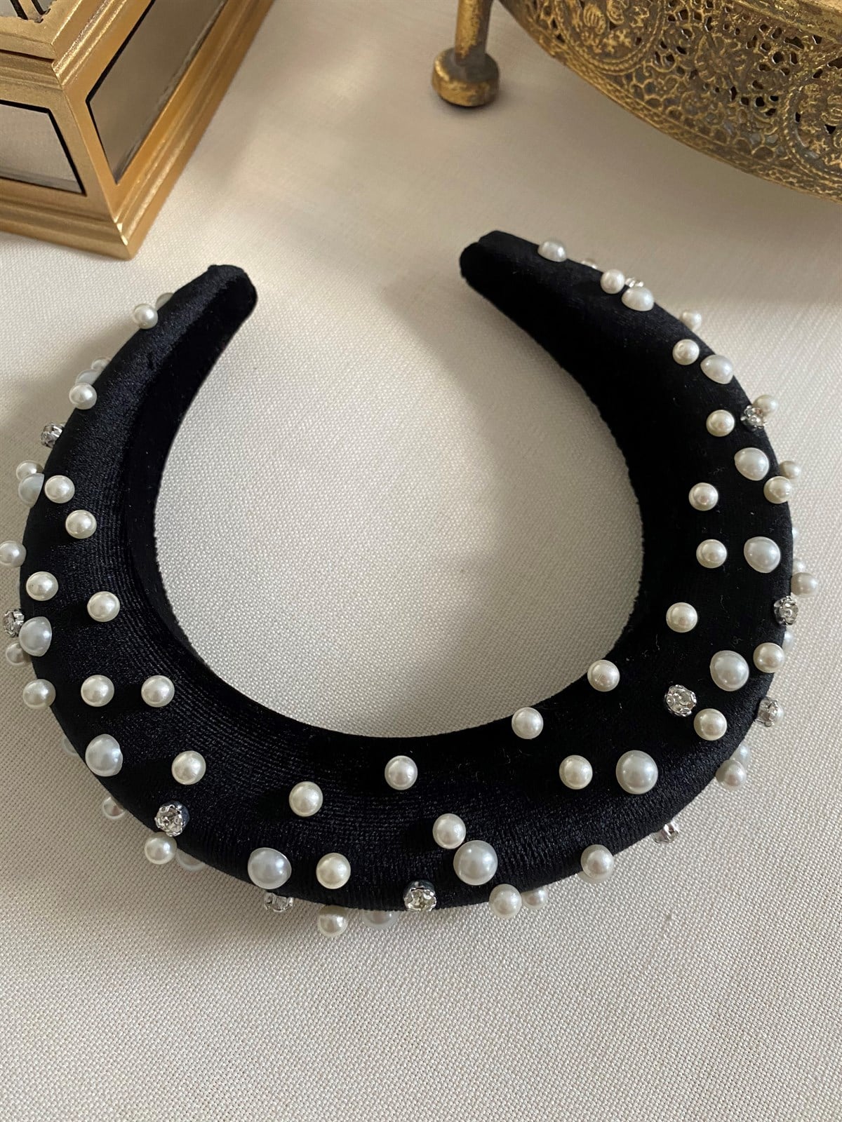 Black Curved Crown With Pearls