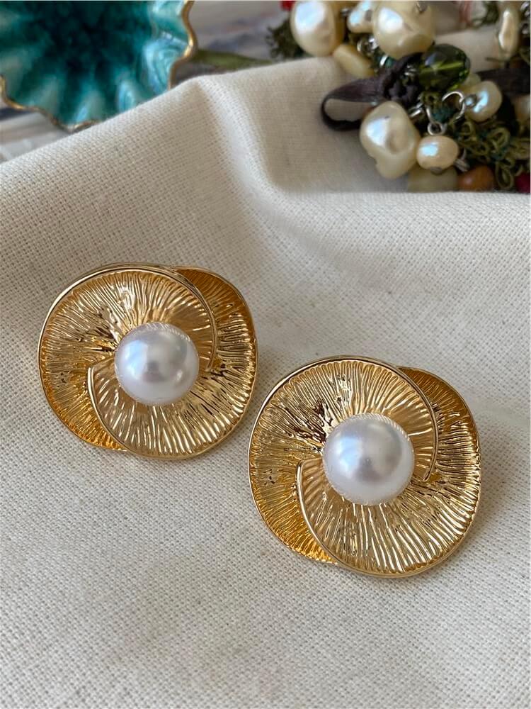 İncili Vintage Çiçek Küpe