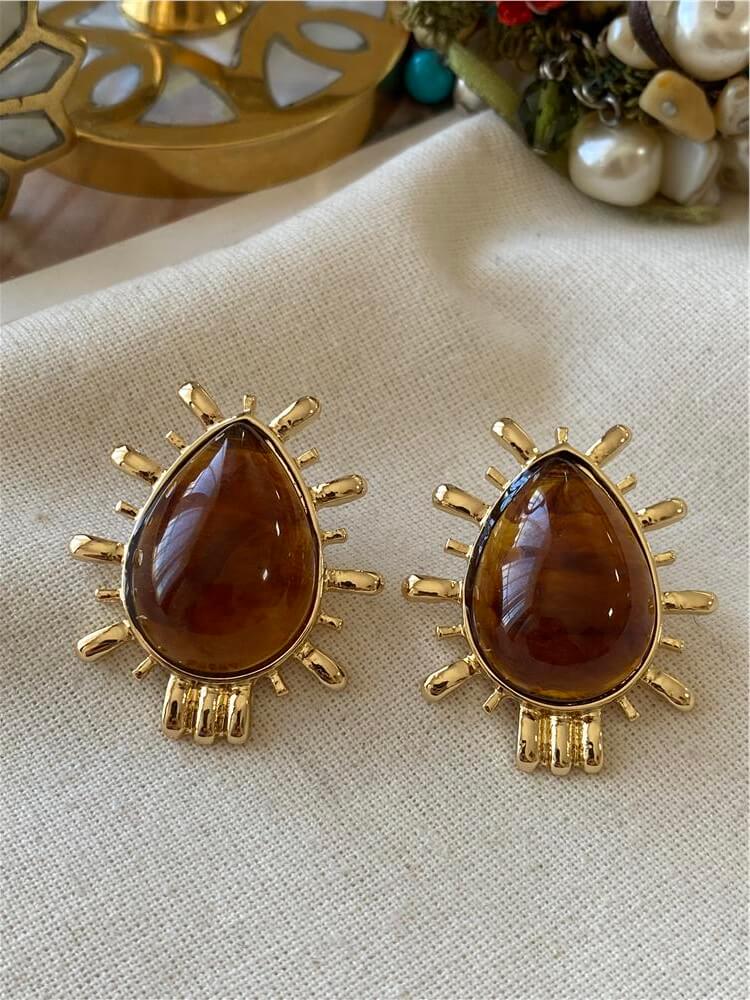 Kahverengi Taşlı Damla Model Küpe