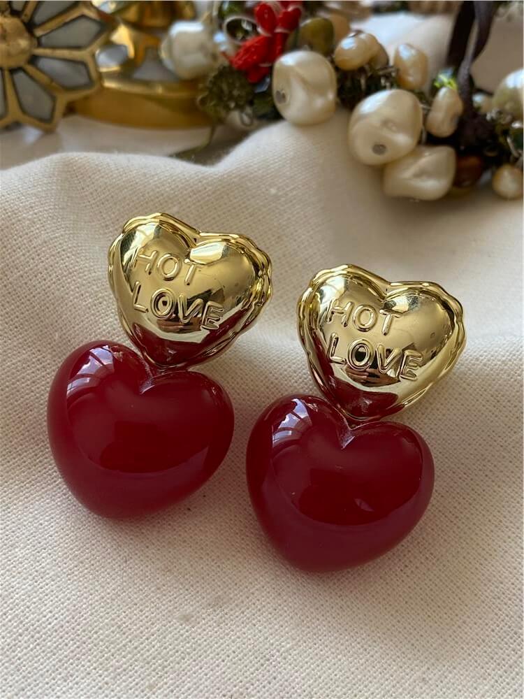 Kırmızı Kalpli Hot Love Küpe