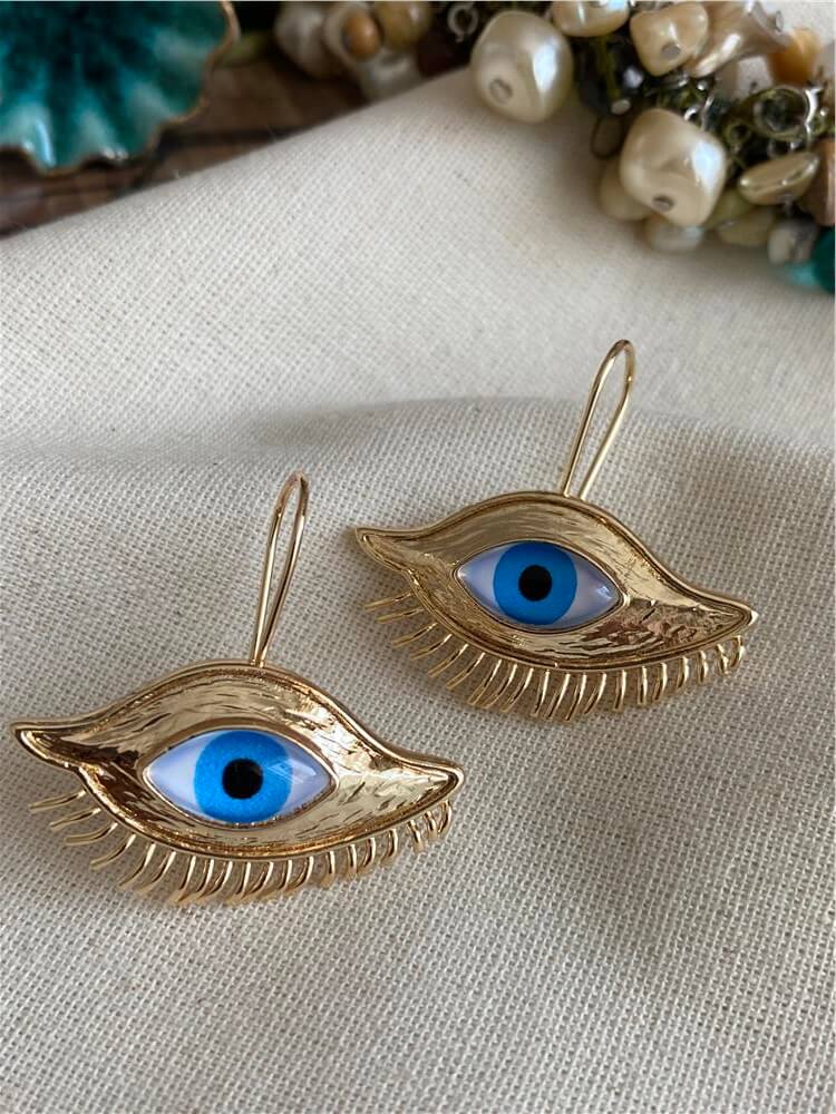 Kirpikli Evil Eye Küpe