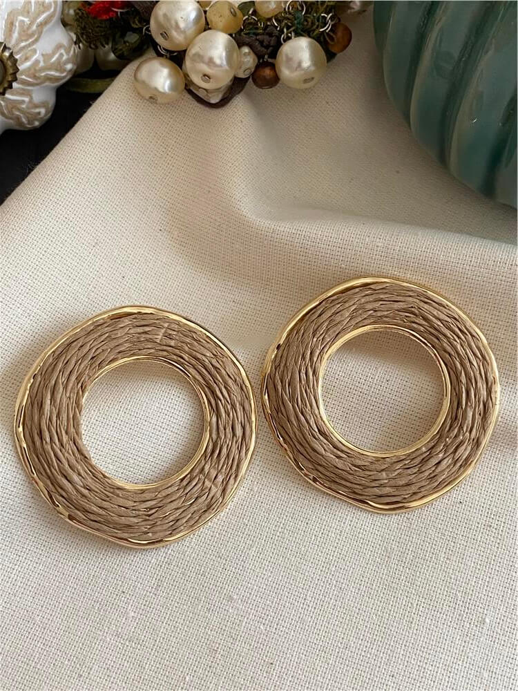 Koyu Kahverengi Hasır Ring Küpe