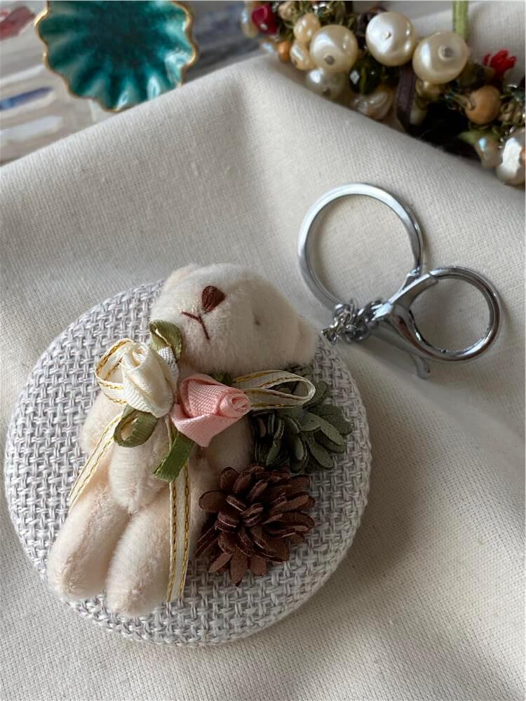 Krem Ayıcık Çiftli Ayna