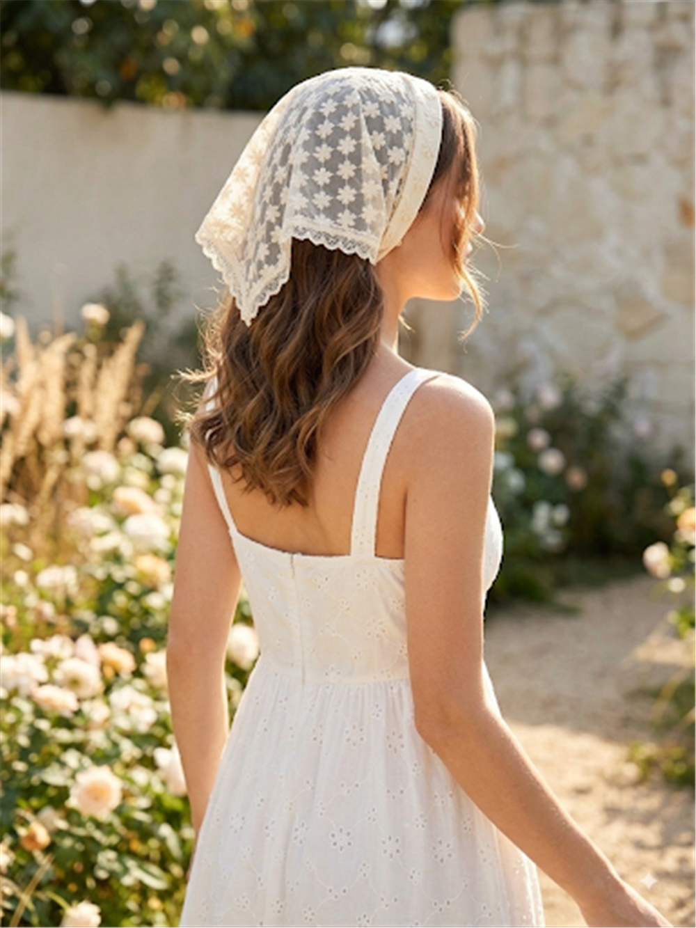 Krem Çiçekli Bandana Model Taç