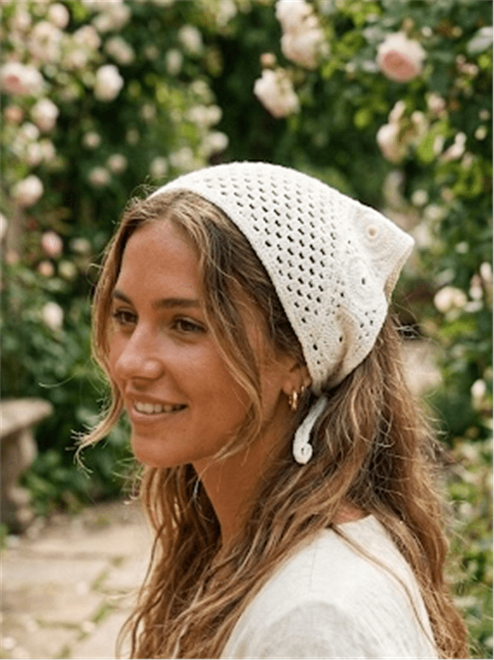 Krem Rengi Örgü Model Üçgen Bandana