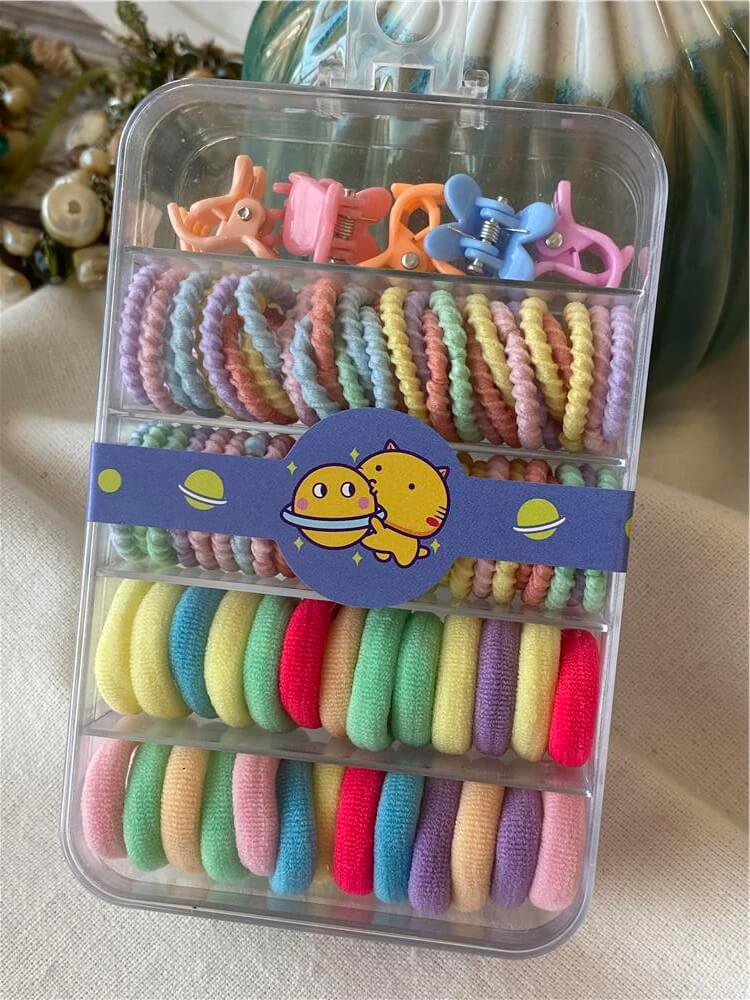 Kutulu Mini Tavşan Mandal Toka Detaylı Renkli Lastik Toka Seti