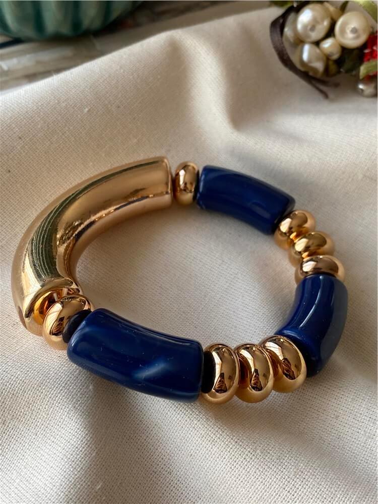 Lacivert Vintage Esnek Bileklik