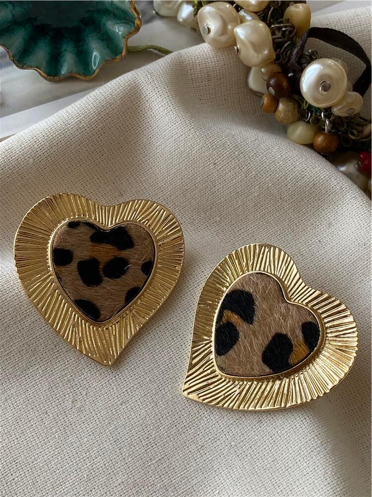 Leopar Desenli Kalp Küpe