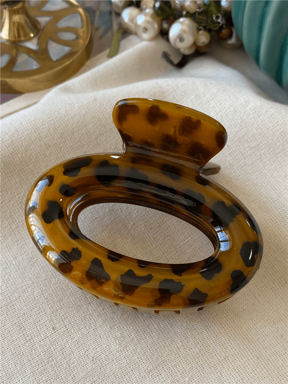 Leopar Desenli Oval Mandal Toka