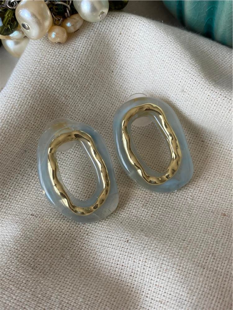Mavi Desenli Oval Küpe