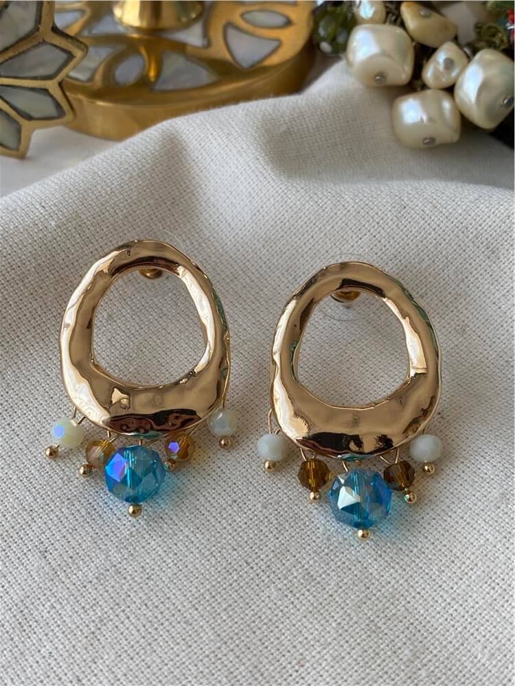 Mavi Kristal Taş Sallantılı Vintage Küpe