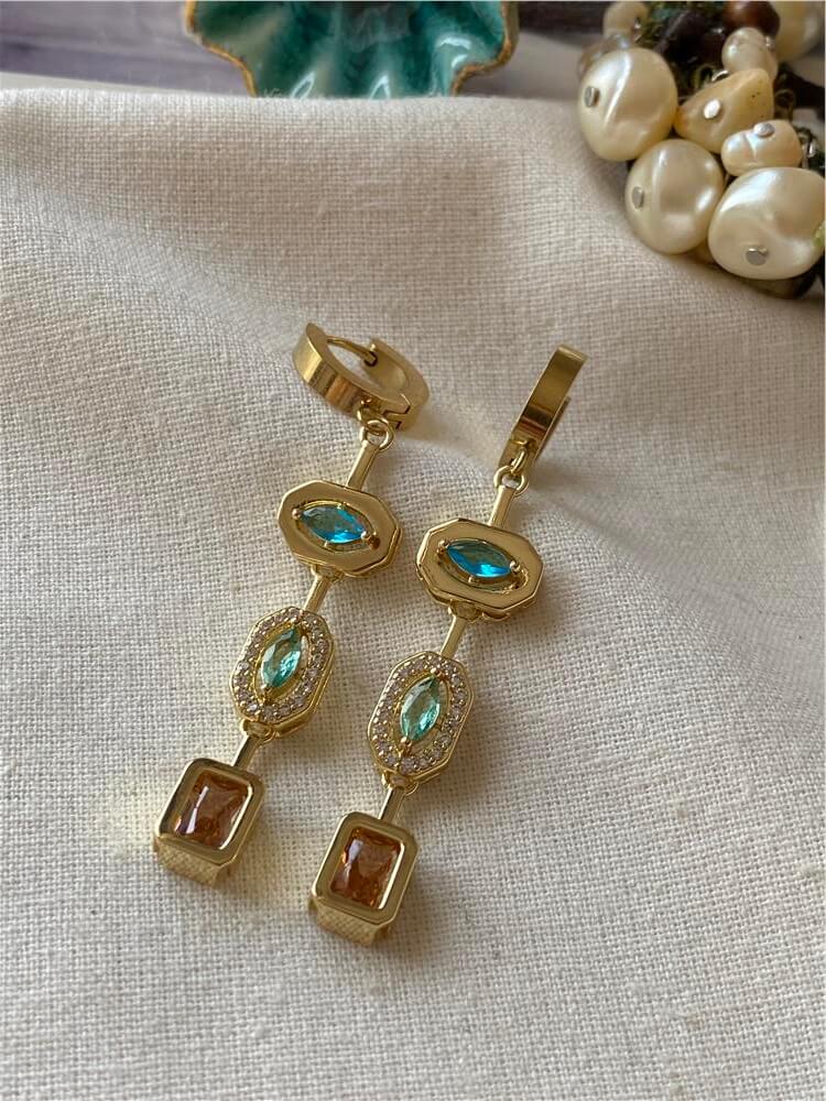 Mavi ve Kahverengi Taşlı Element Küpe