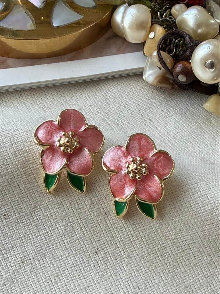 Mineli Pembe Çiçek Küpe