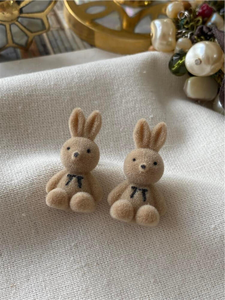 Mini Krem Tavşan Küpe