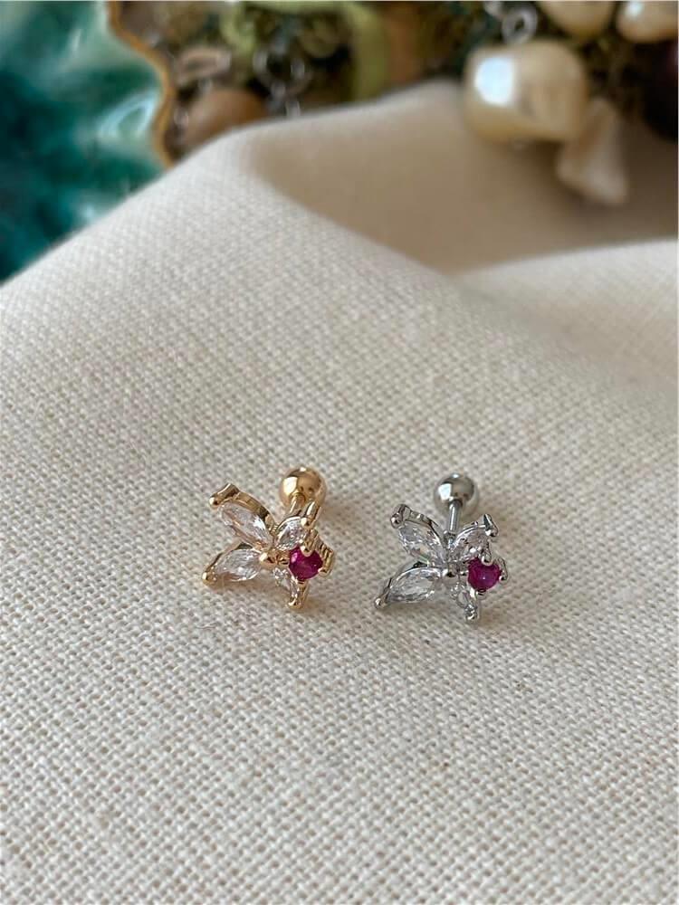 Mor Taşlı Kelebek Piercing